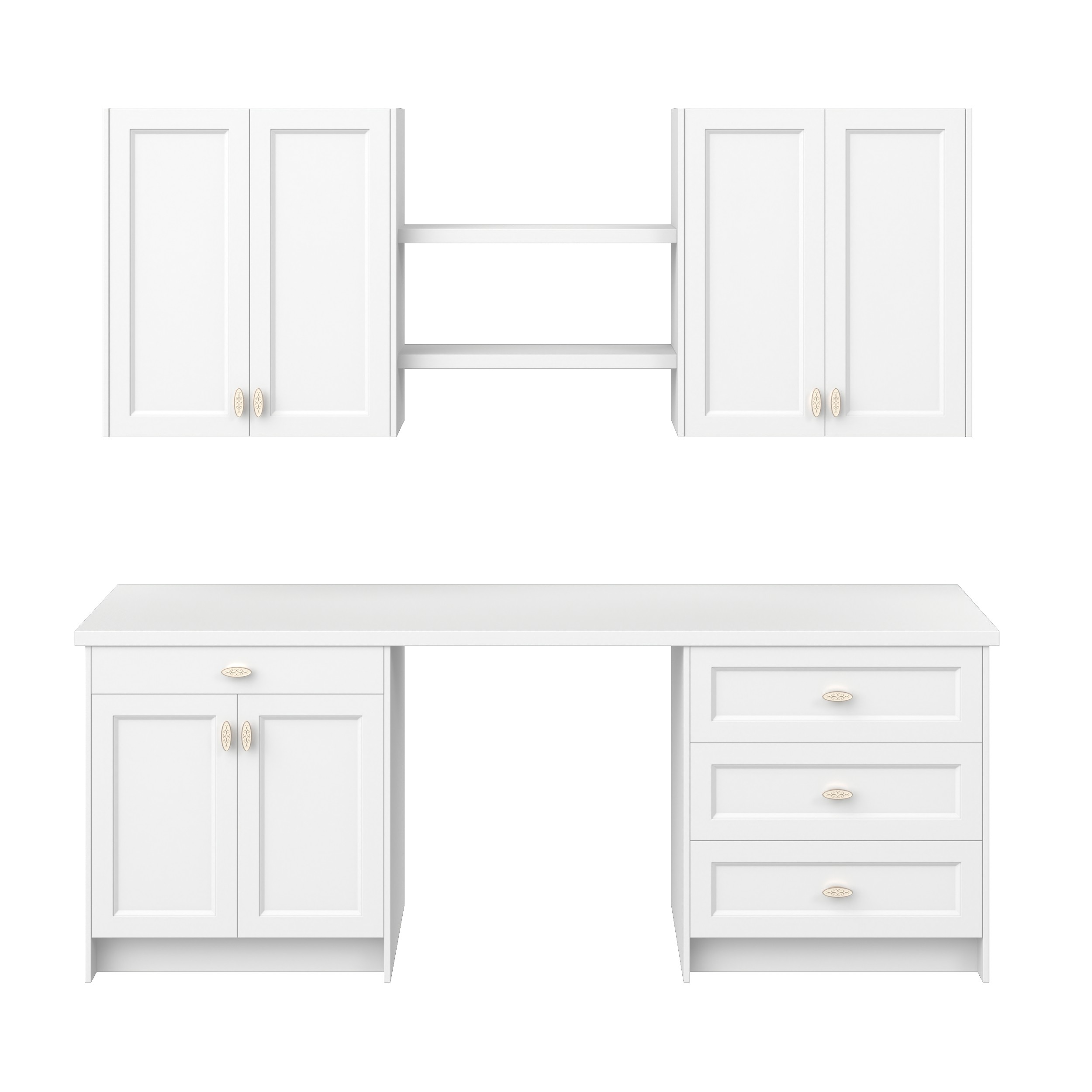 J COLLECTION Alton 90 in. W x 89.5 in. H x 24 in. D Painted Bright White in Shaker Assembled Base Office Cabinet Bundle