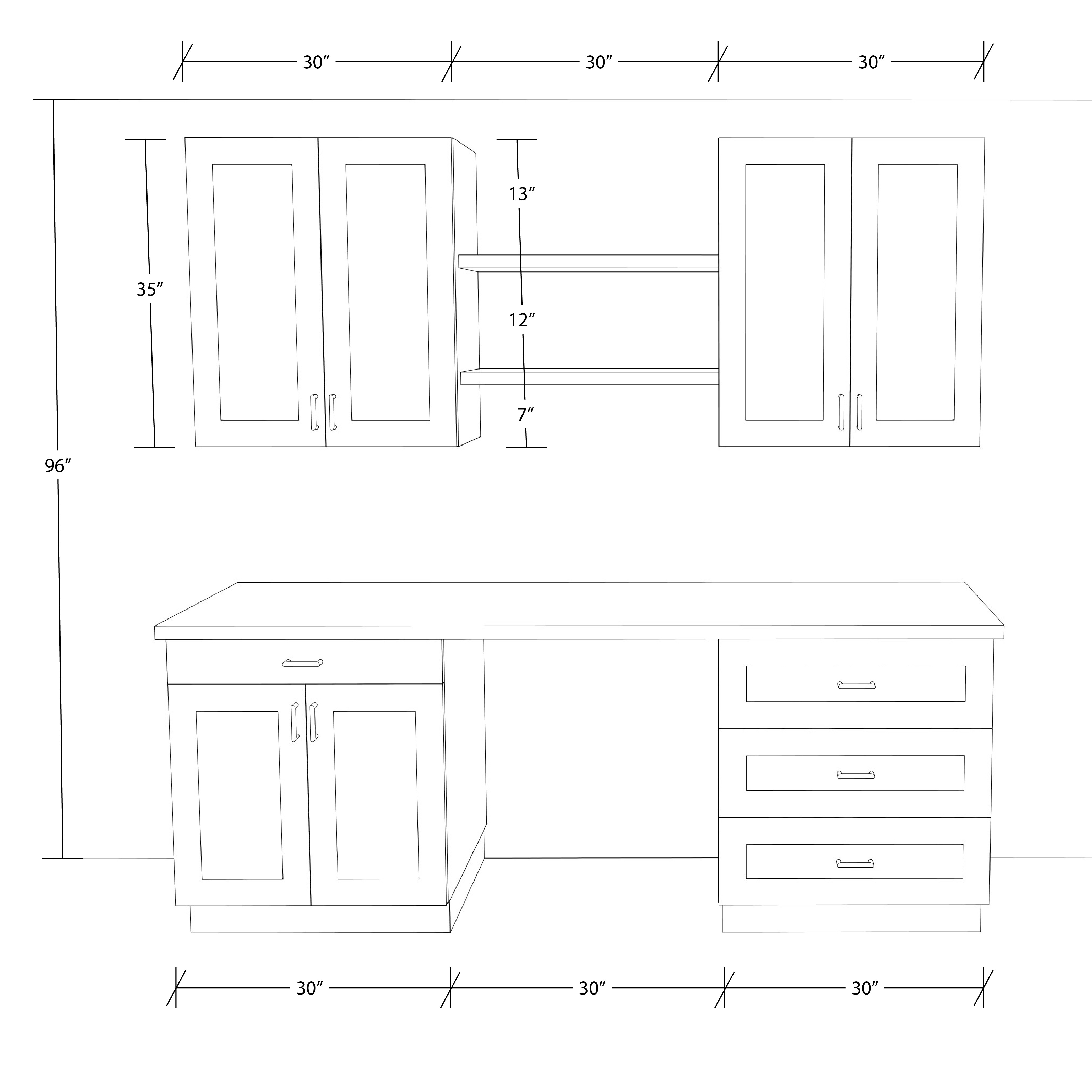 J COLLECTION Bristol 92.5 in. W x 89.5 in. H x 24 in. D Painted Slate Gray Assembled Office Base Cabinet Bundle