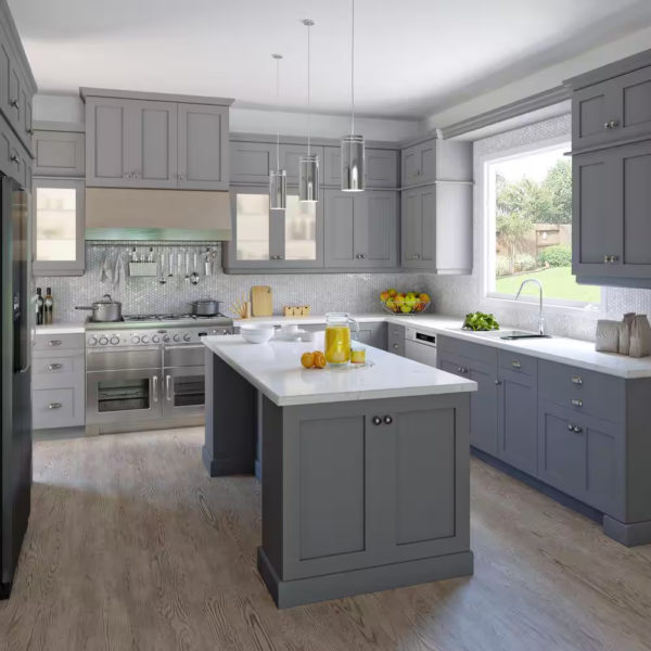 Bristol Painted Slate Gray Shaker Assembled Base Kitchen Cabinet with 2 Draws (15 in. W x 34.5 in. H x 24 in. D)