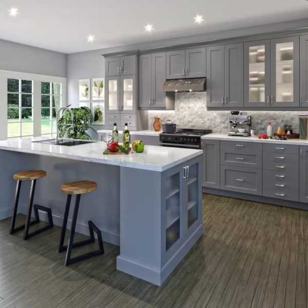 Bristol Painted Slate Gray Shaker Assembled Base Kitchen Cabinet with 2 Draws (15 in. W x 34.5 in. H x 24 in. D)