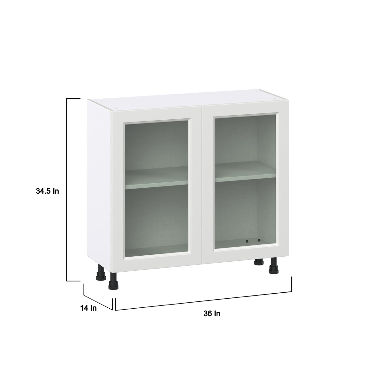 J COLLECTION 36 in. W x 14 in. D x 34.5 in. H Alton Painted White Shaker Assembled Shallow Base Kitchen Cabinet with 2-Doors