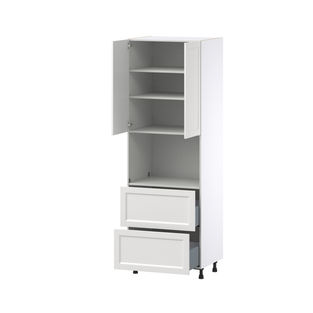 J COLLECTION Alton Painted 30 in. W x 89.5 in. H x 24 in. D in White Shaker Assembled Pantry Microwave Kitchen Cabinet with 3 Drawers