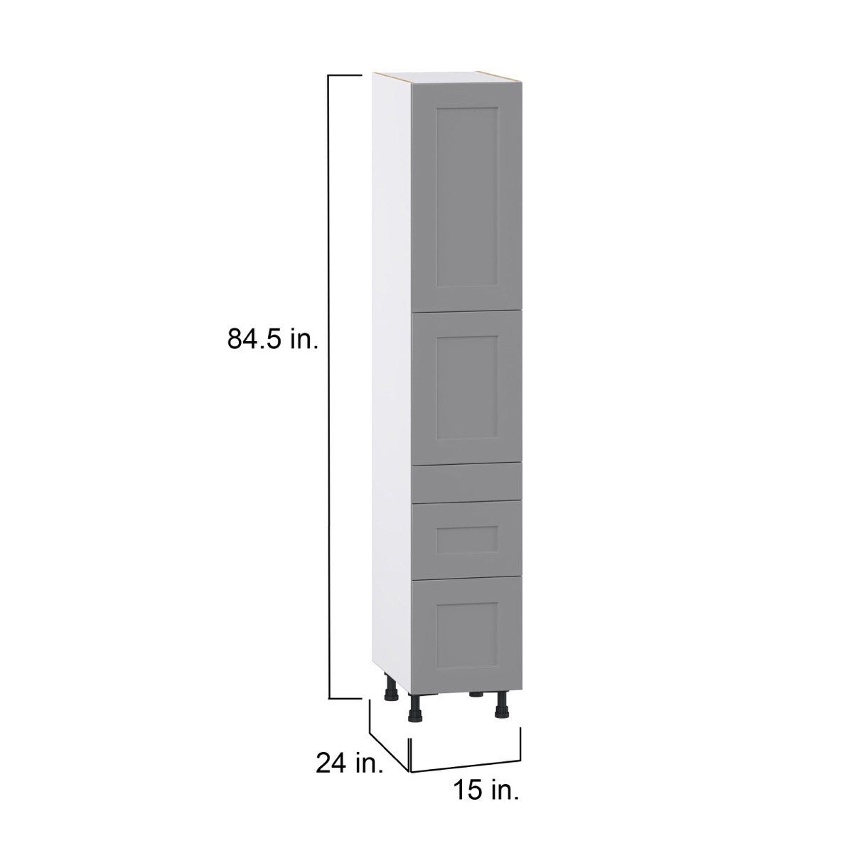 Bristol Painted Slate Gray Shaker Assembled Pantry Kitchen Cabinet 3 Draws (15 in. W x 89.5 in. H x 24 in. D)