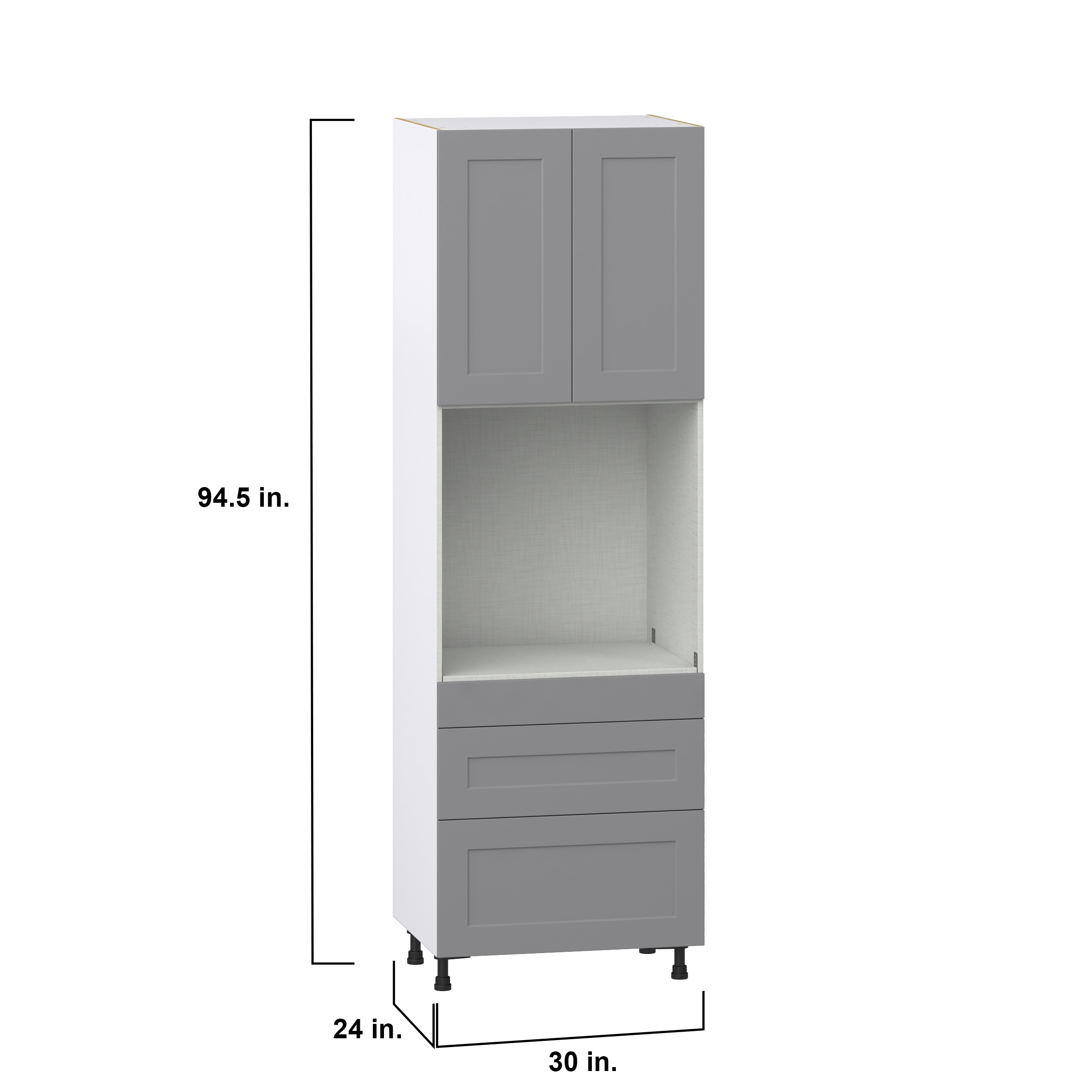 Roseland 30 in. W x 24 in. D x 94.5 in. H Assembled Shaker Single Oven Kitchen Cabinet in Slate Gray with 3 Drawers