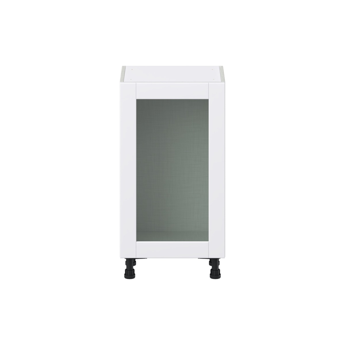J COLLECTION Bright White Shaker Assembled Shallow Base Cabinet with Full Height Glass Door (18 in. W x 34.5 in. H x 14 in. D)