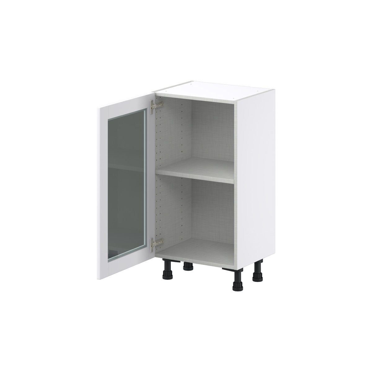 J COLLECTION Bright White Shaker Assembled Shallow Base Cabinet with Full Height Glass Door (18 in. W x 34.5 in. H x 14 in. D)