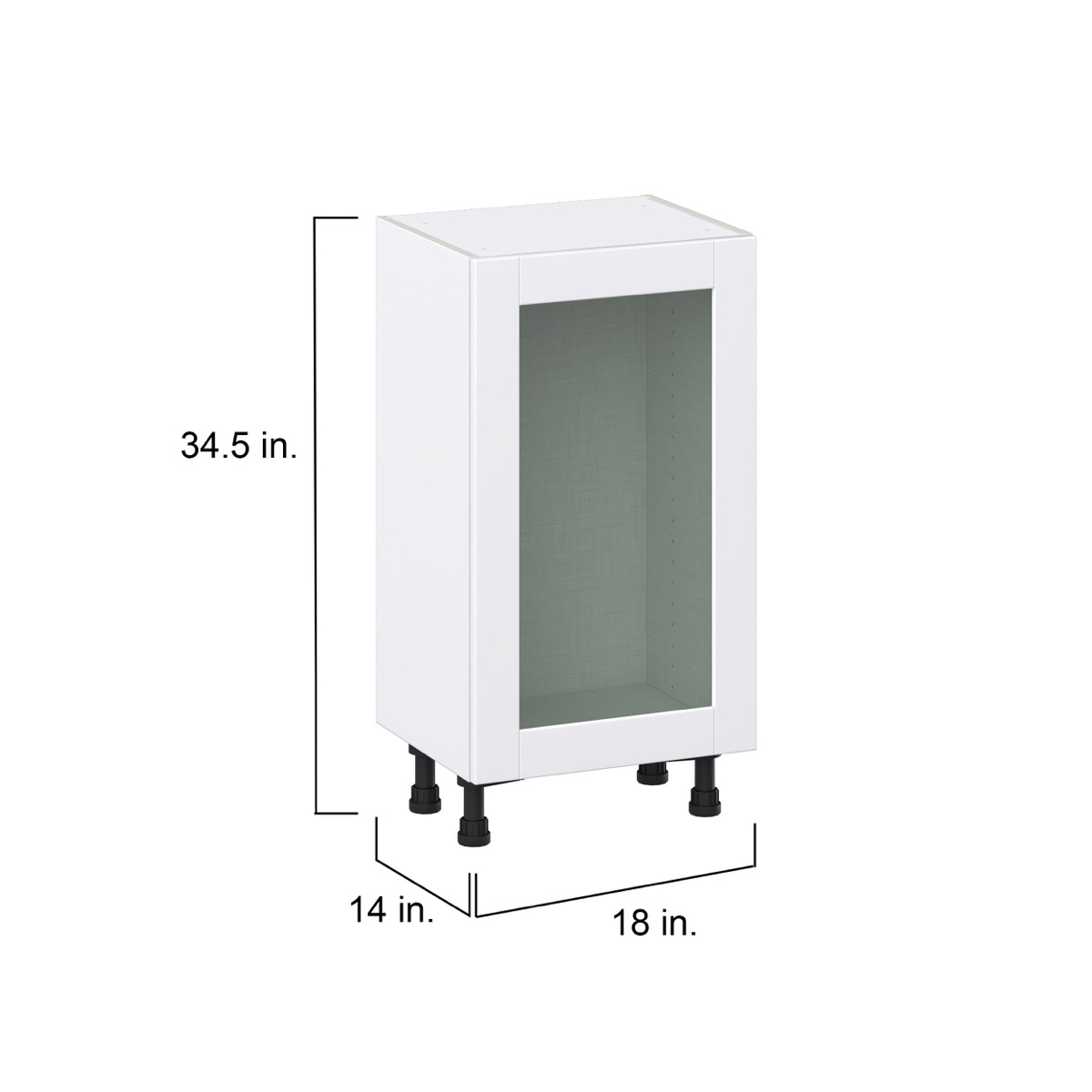 J COLLECTION Bright White Shaker Assembled Shallow Base Cabinet with Full Height Glass Door (18 in. W x 34.5 in. H x 14 in. D)