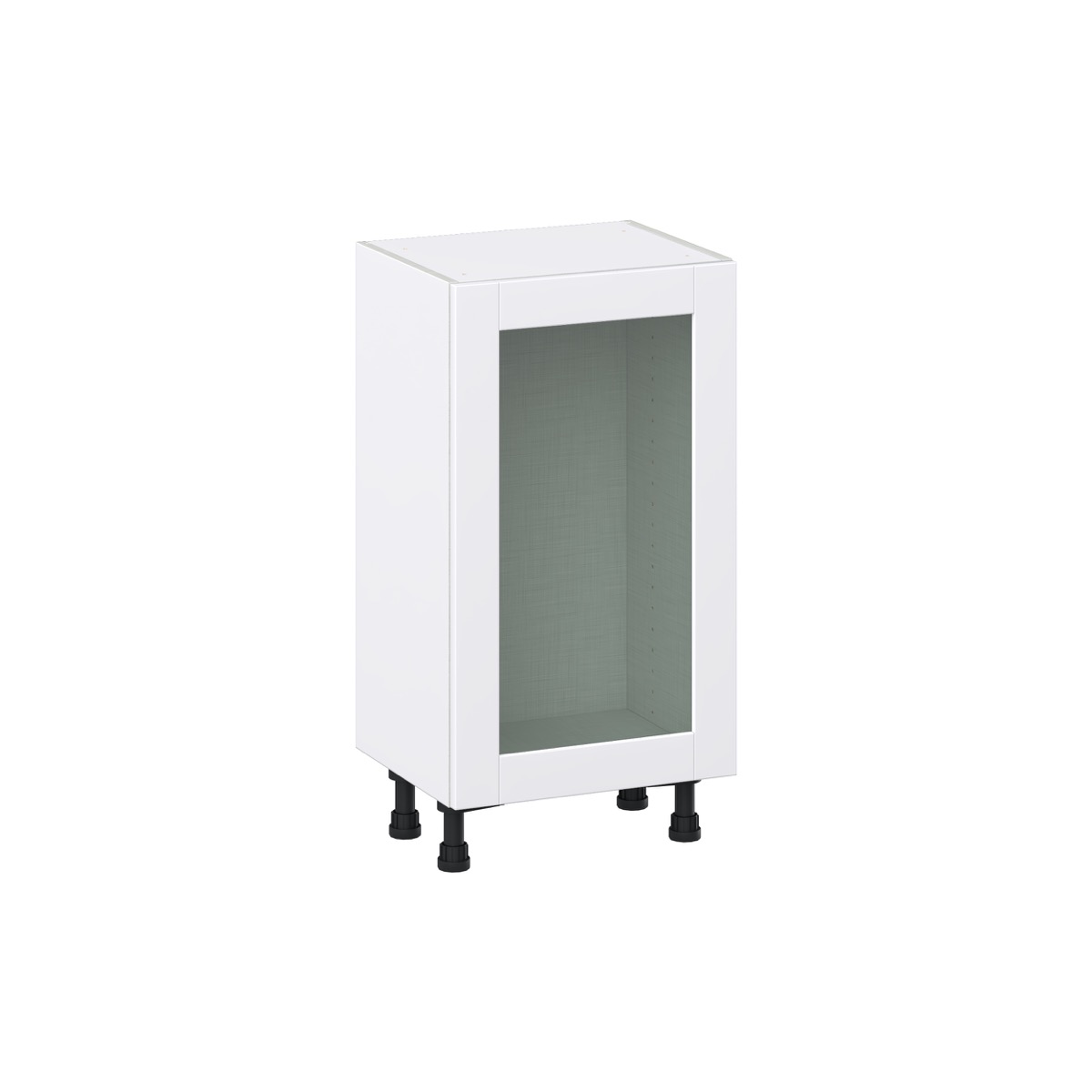 J COLLECTION Bright White Shaker Assembled Shallow Base Cabinet with Full Height Glass Door (18 in. W x 34.5 in. H x 14 in. D)