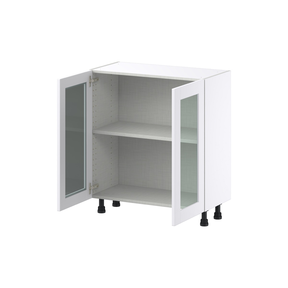 J COLLECTION Bright White Shaker Assembled Shallow Base Kitchen Cabinet w/ Full Height Glass Door (30 in. W x 34.5 in. H x 14 in. D)