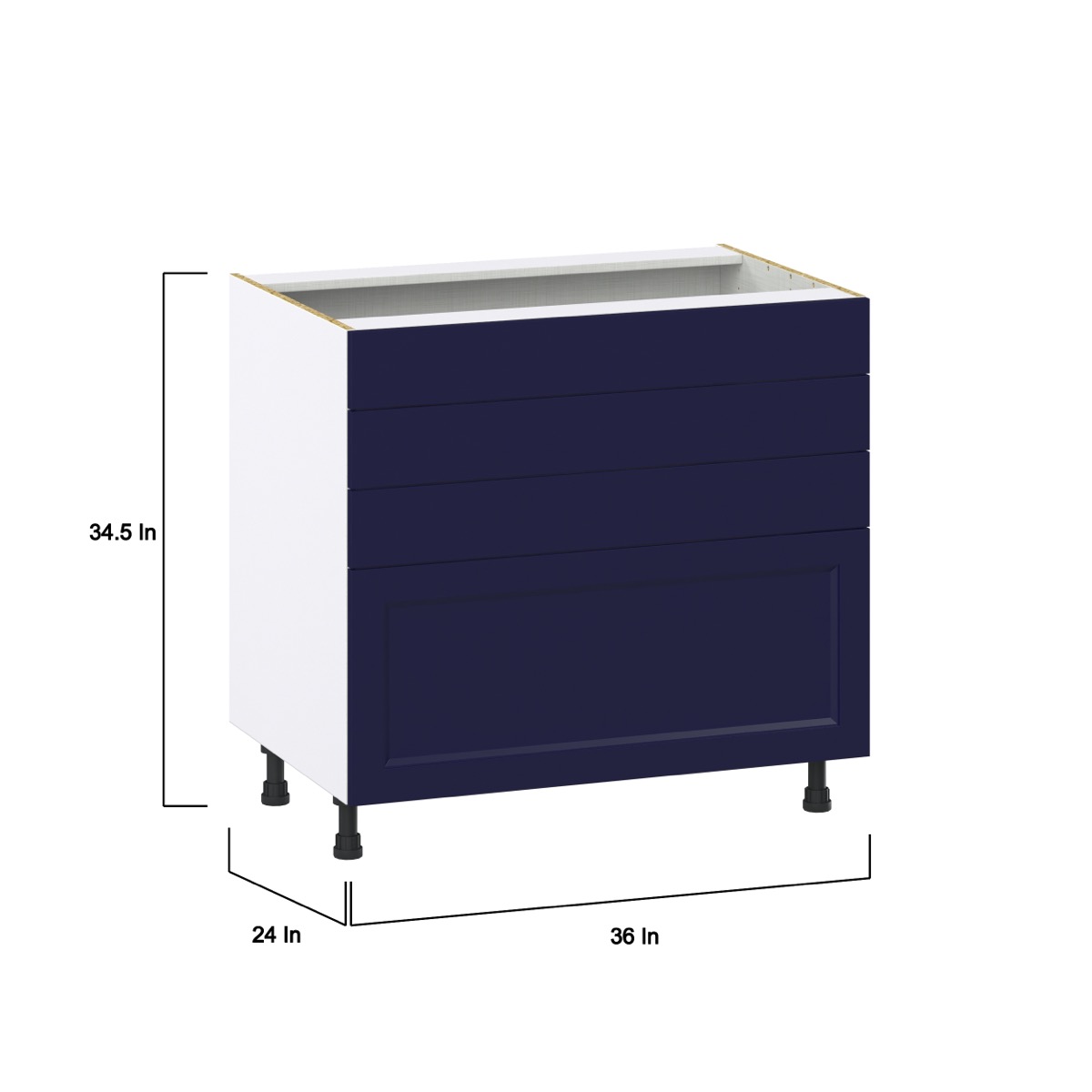 Devon Painted Blue Shaker Assembled Cooktop Base Kitchen Cabinet with 4 Drawers 36 in. W x 34.5 in. H in x 24 in. D