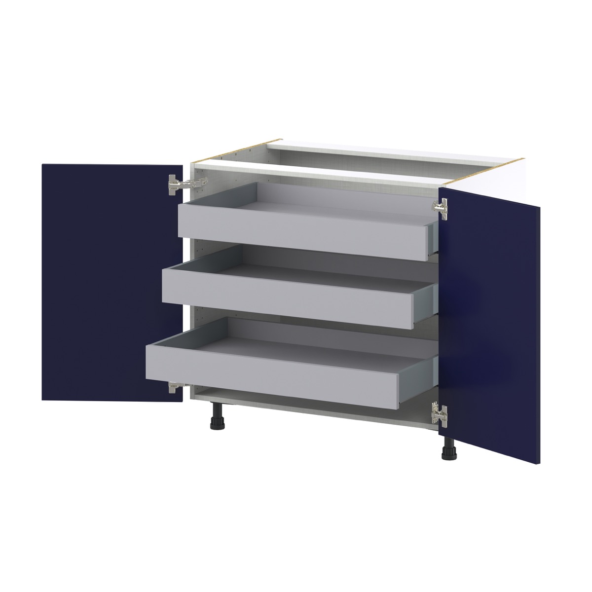 Devon 36 in. W x 24 in. D x 34.5 in. H Painted Blue Shaker Assembled Base Kitchen Cabinet with 3 Inner Drawers