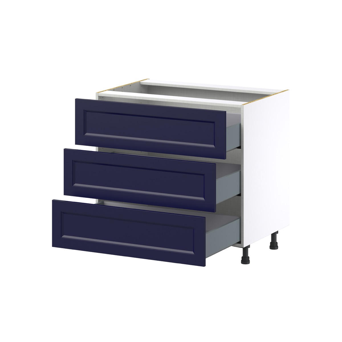 Devon Painted Blue Shaker Assembled Base Kitchen Cabinet with 3 Drawers 36 in. W x 34.5 in. H x 24 in. D