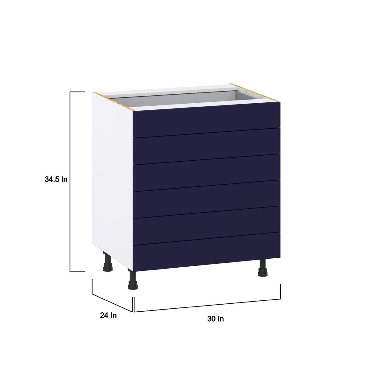 30 in. W x 24 in. D x 34.5 in. H Devon Painted Blue Shaker Assembled Base Kitchen Cabinet with 6-Drawers
