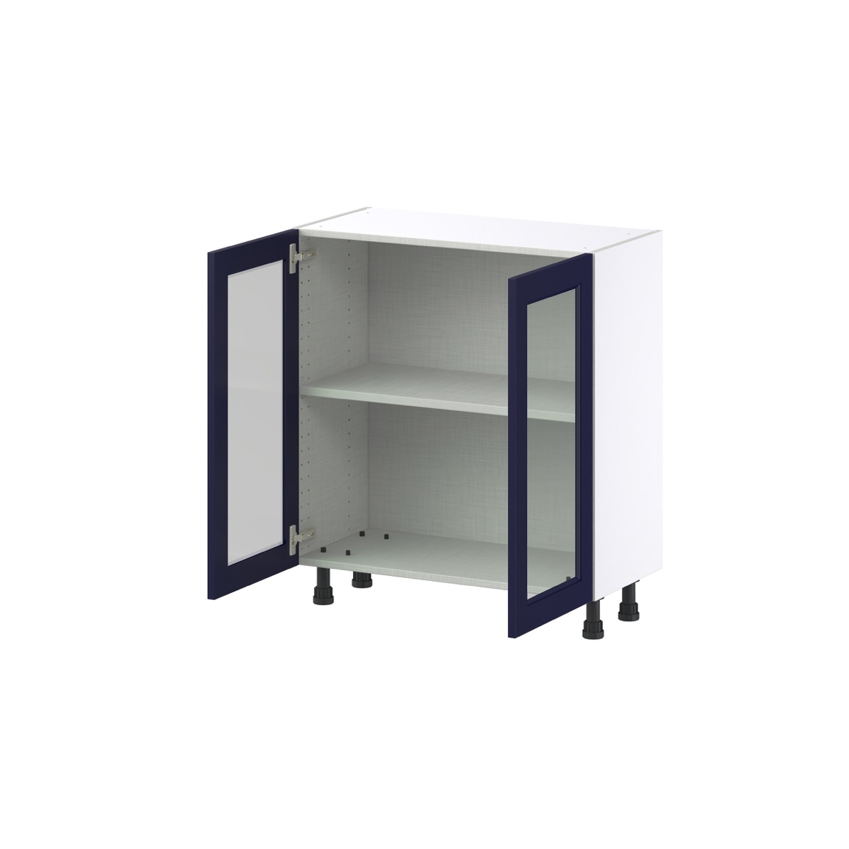30 in. W x 14 in. D x 34.5 in. H Devon Painted Blue Shaker Assembled Shallow Base Kitchen Cabinet with Glass Doors