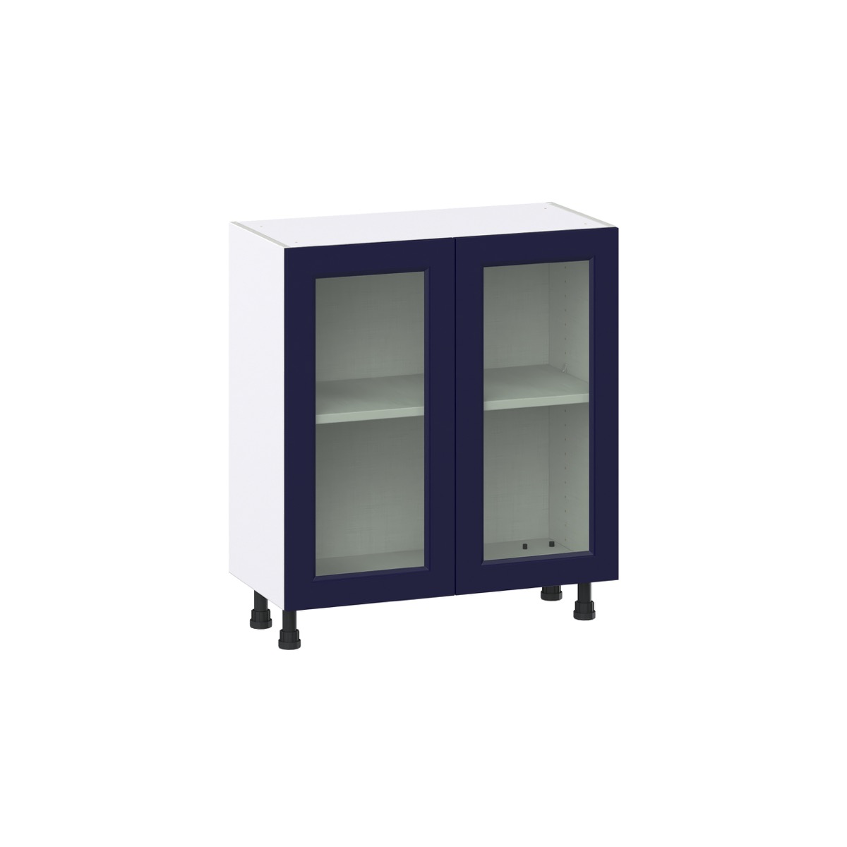 30 in. W x 14 in. D x 34.5 in. H Devon Painted Blue Shaker Assembled Shallow Base Kitchen Cabinet with Glass Doors