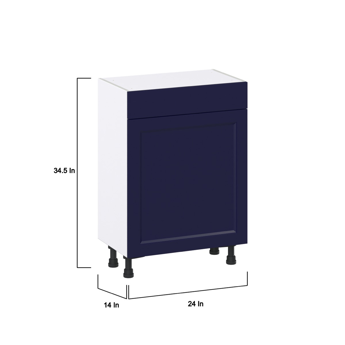 24 in. W x 14 in. D x 34.5 in. H Devon Painted Blue Shaker Assembled Shallow Base Kitchen Cabinet with a Drawer