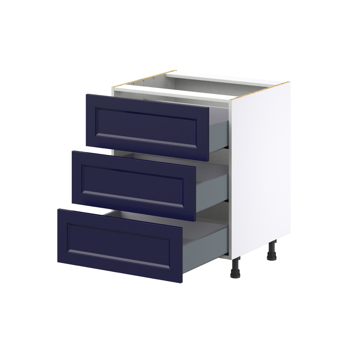 27 in. W x 24 in. D x 34.5 in. H Devon Painted Blue Shaker Assembled Base Kitchen Cabinet with 3 Even Drawers