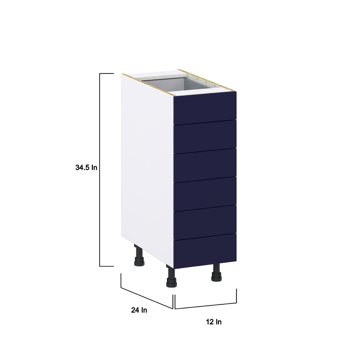 12 in. W x 34.5 in. H x 24 in. D Devon Painted Blue Shaker Assembled Base Kitchen Cabinet with 6-Drawers