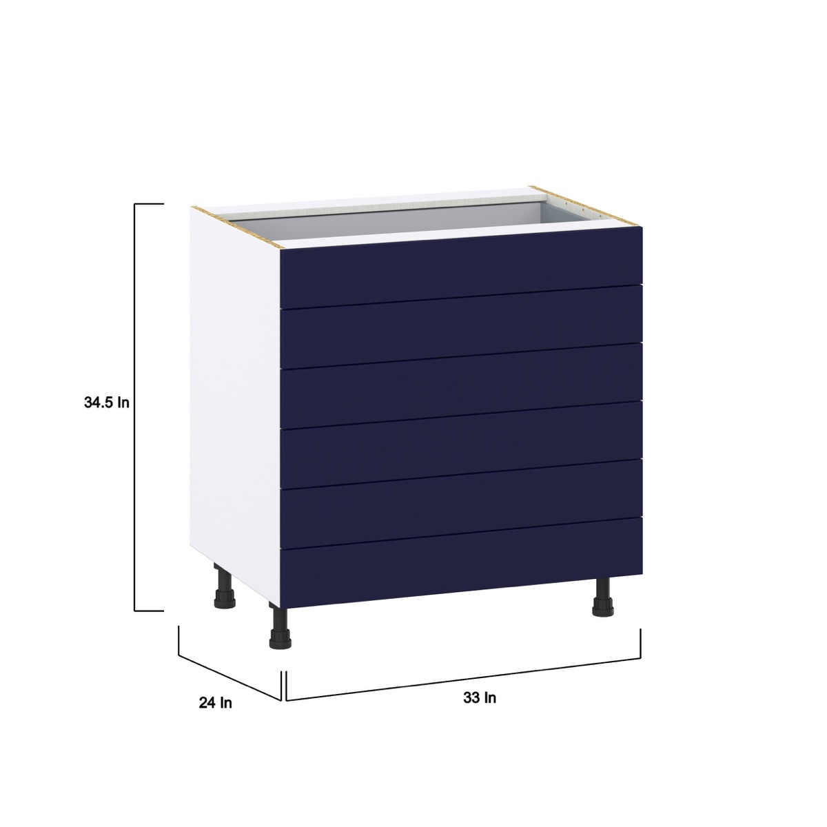 J COLLECTION 33 in. W x 34.5 in. H x 24 in. D Devon Painted Blue Shaker Assembled Base Kitchen Cabinet with 6-Drawers