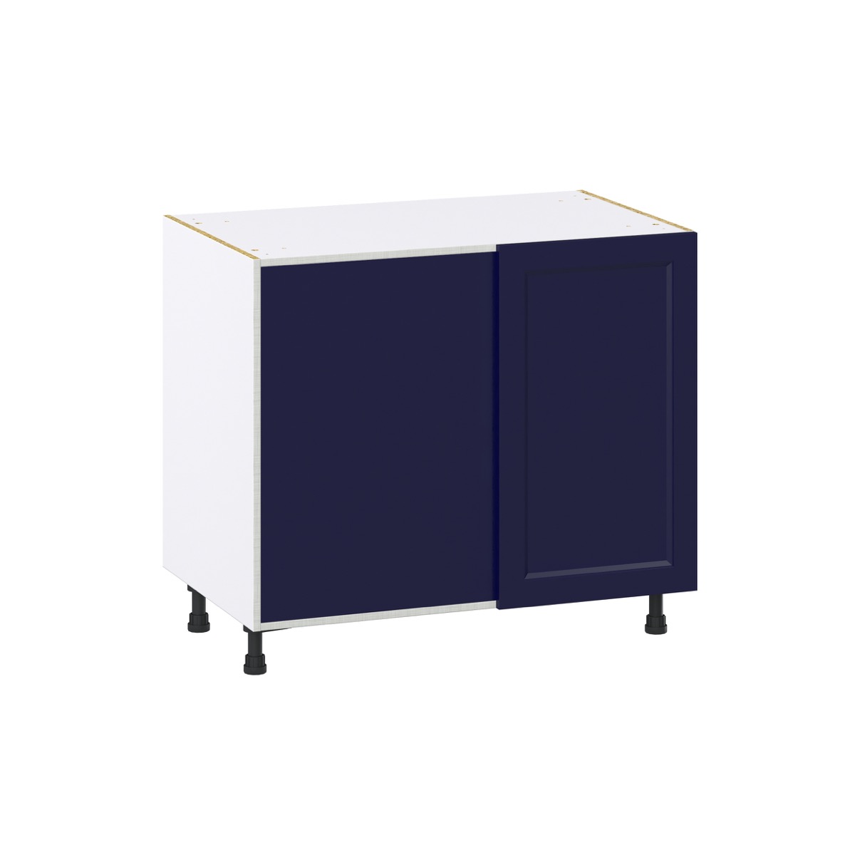 39 in. W x 34.5 in. H x 24 in. D Devon Painted Blue Shaker Assembled Blind Base Corner Kitchen Cabinet Left Open