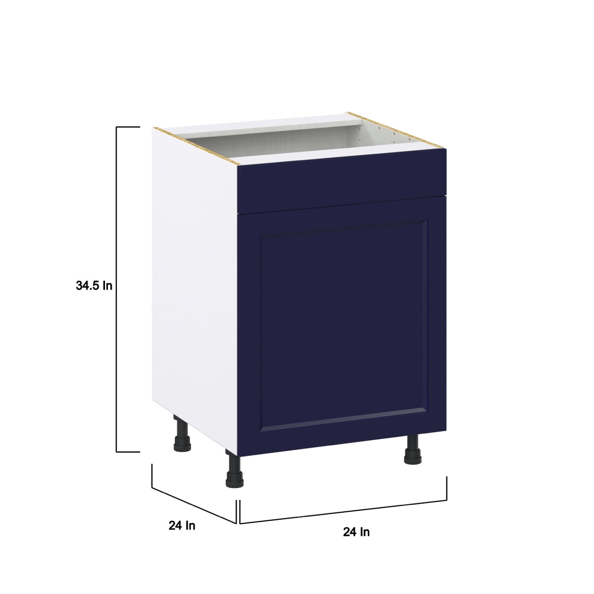Devon 24 in. W x 24 in. D x 34.5 in. H Painted Blue Shaker Assembled Sink Base Kitchen Cabinet with a False Front