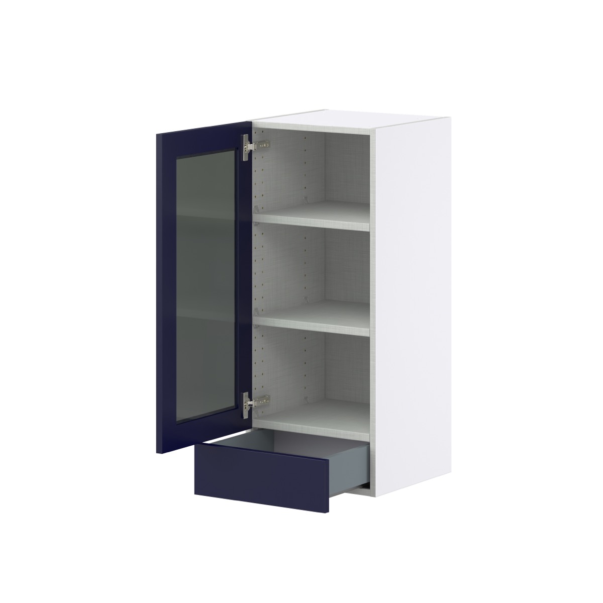 Devon 15 in. W x 35 in. H x 14 in. D Painted Blue Assembled Wall Kitchen Cabinet with a Glass Door