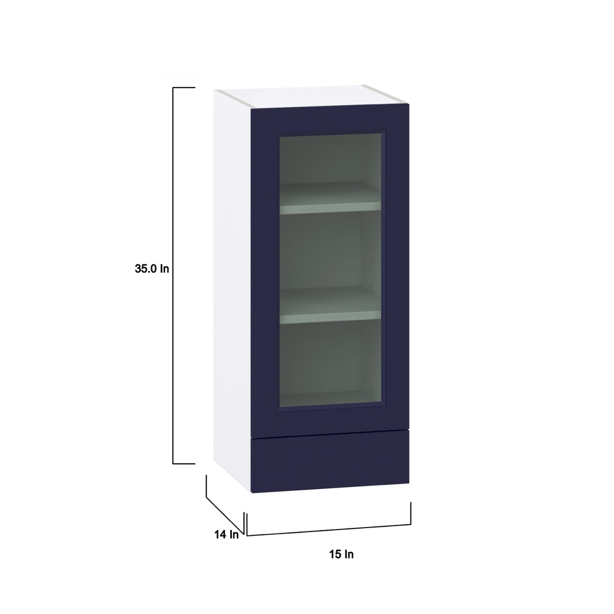 Devon 15 in. W x 35 in. H x 14 in. D Painted Blue Assembled Wall Kitchen Cabinet with a Glass Door