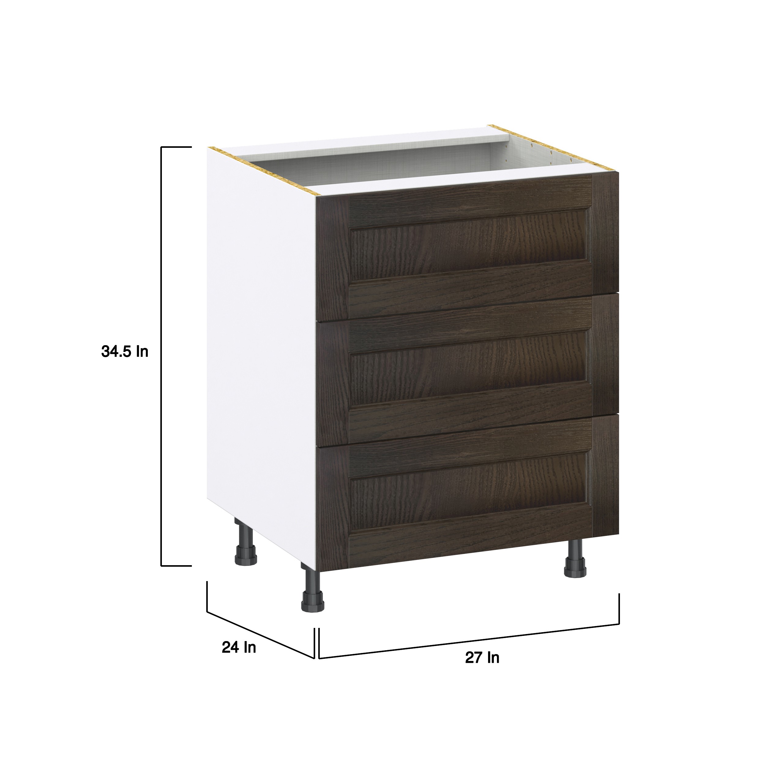 Lincoln Chestnut Solid Wood Assembled Base Kitchen Cabinet with 3 Even Drawers (27 in. W X 34.5 in. H X 24 in. D)
