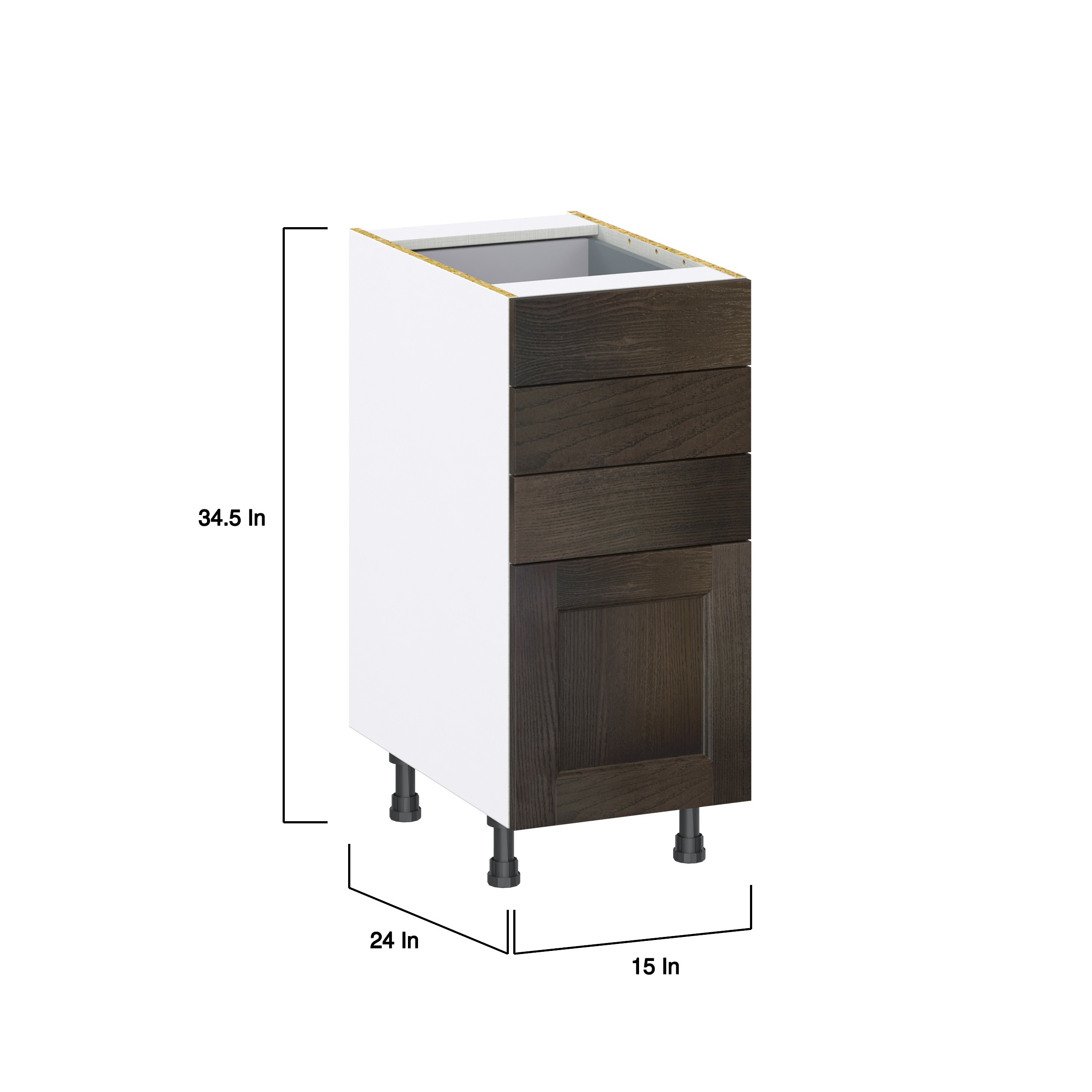 Lincoln Chestnut Solid Wood Assembled Base Kitchen Cabinet with 4 Drawers (15 in. W x 34.5 in. H x 24 in. D)