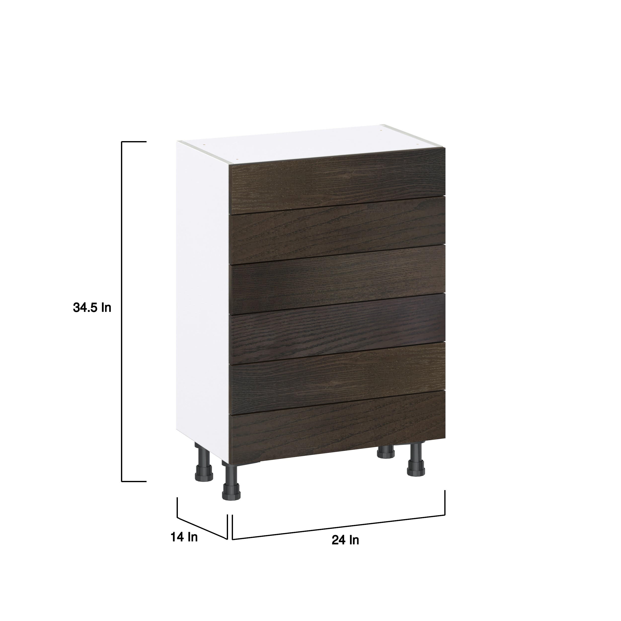 Lincoln Chestnut Solid Wood Assembled Shallow Base Kitchen Cabinet with 6 Drawers (24 in. W x 34.5 in. H x 14 in. D)