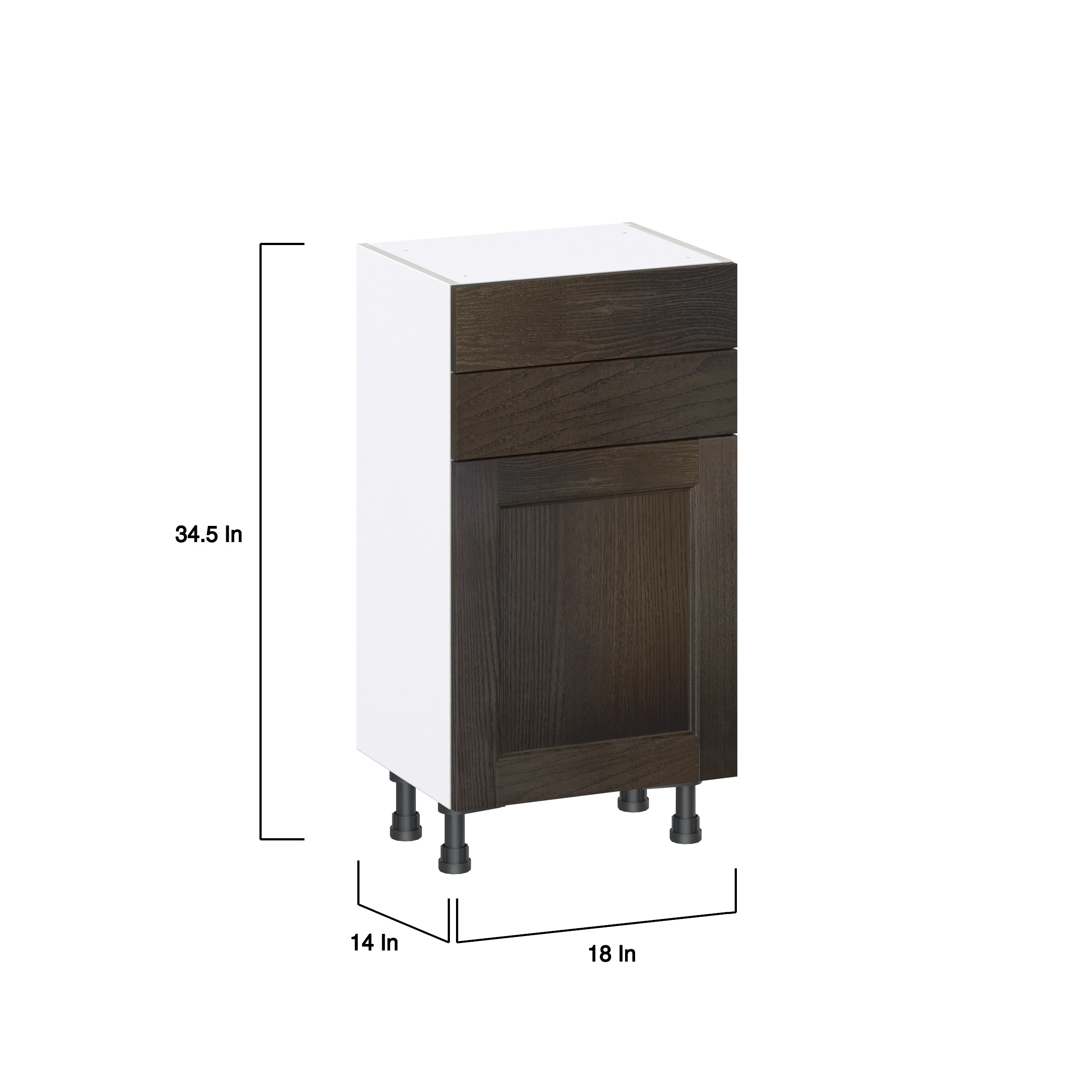 J COLLECTION Lincoln Chestnut Solid Wood Assembled Shallow Base Kitchen Cabinet with 3 Drawers (18 in. W x 34.5 in. H x 14 in. D)