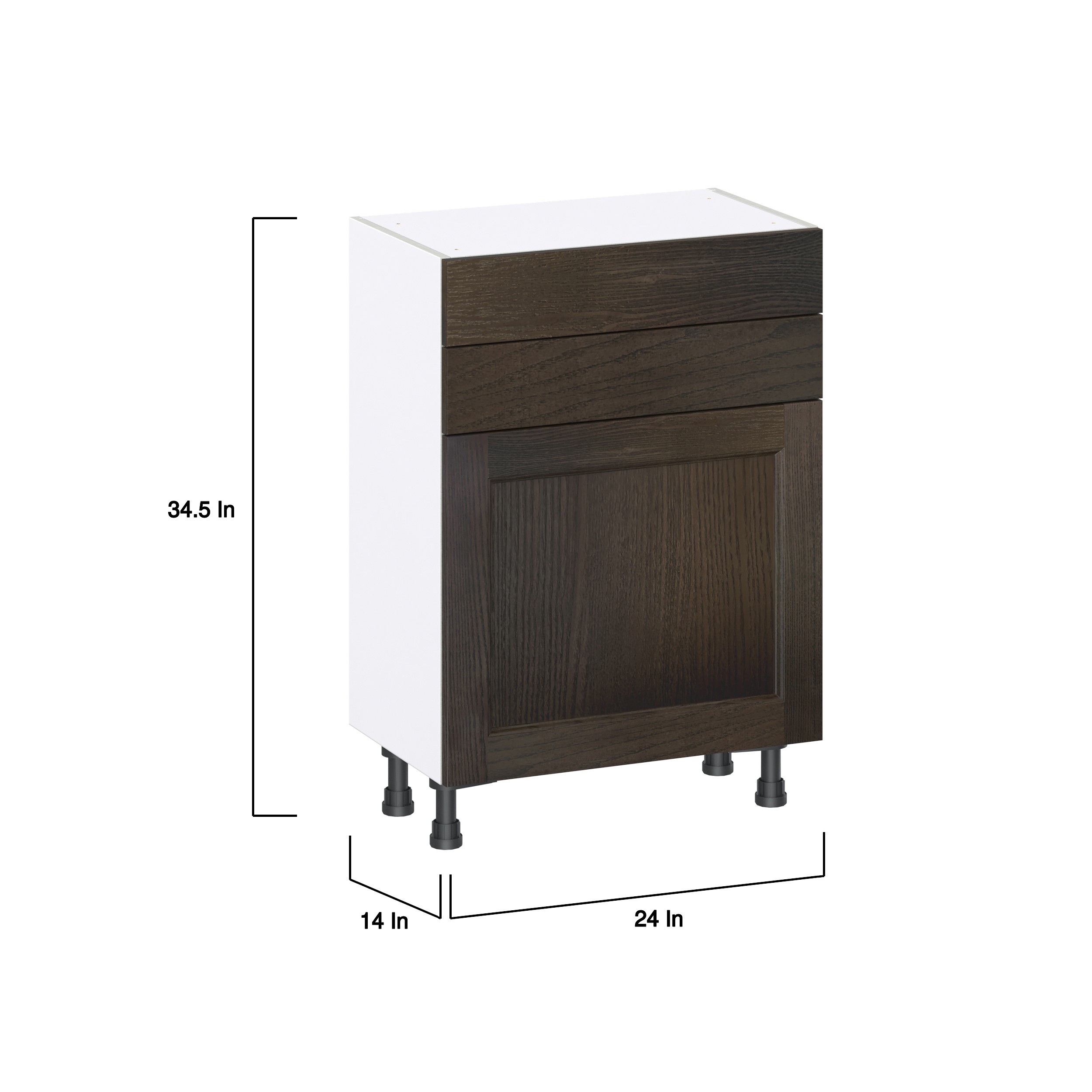 Lincoln Chestnut Solid Wood Assembled Shallow Base Kitchen Cabinet with Drawers (24 in. W x 34.5 in. H x 14 in. D)