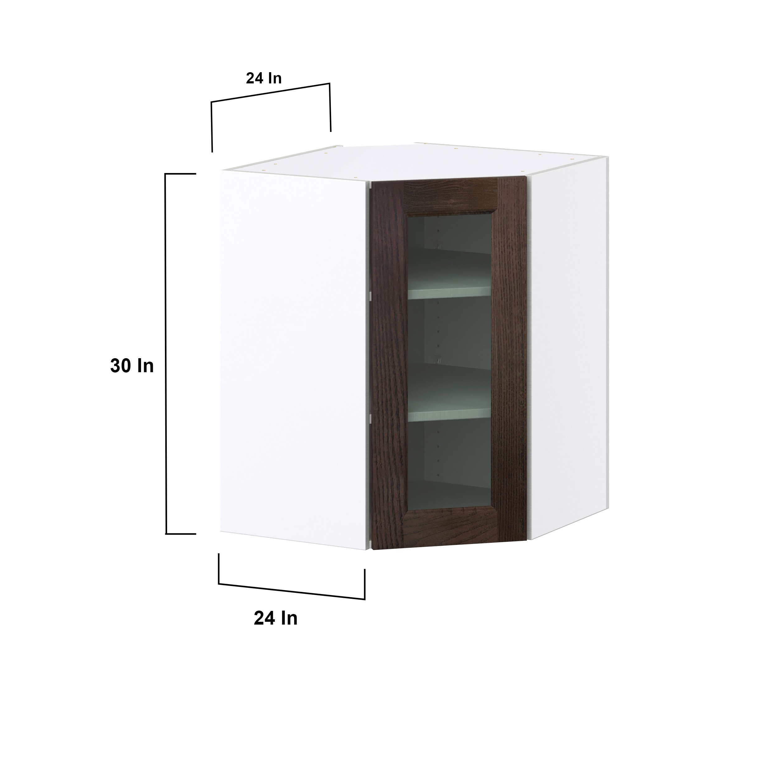 Georgetown 24 in. W x 14 in. D x 30 in. H Assembled Glass Door Diagonal Corner Kitchen Cabinet in Chestnut