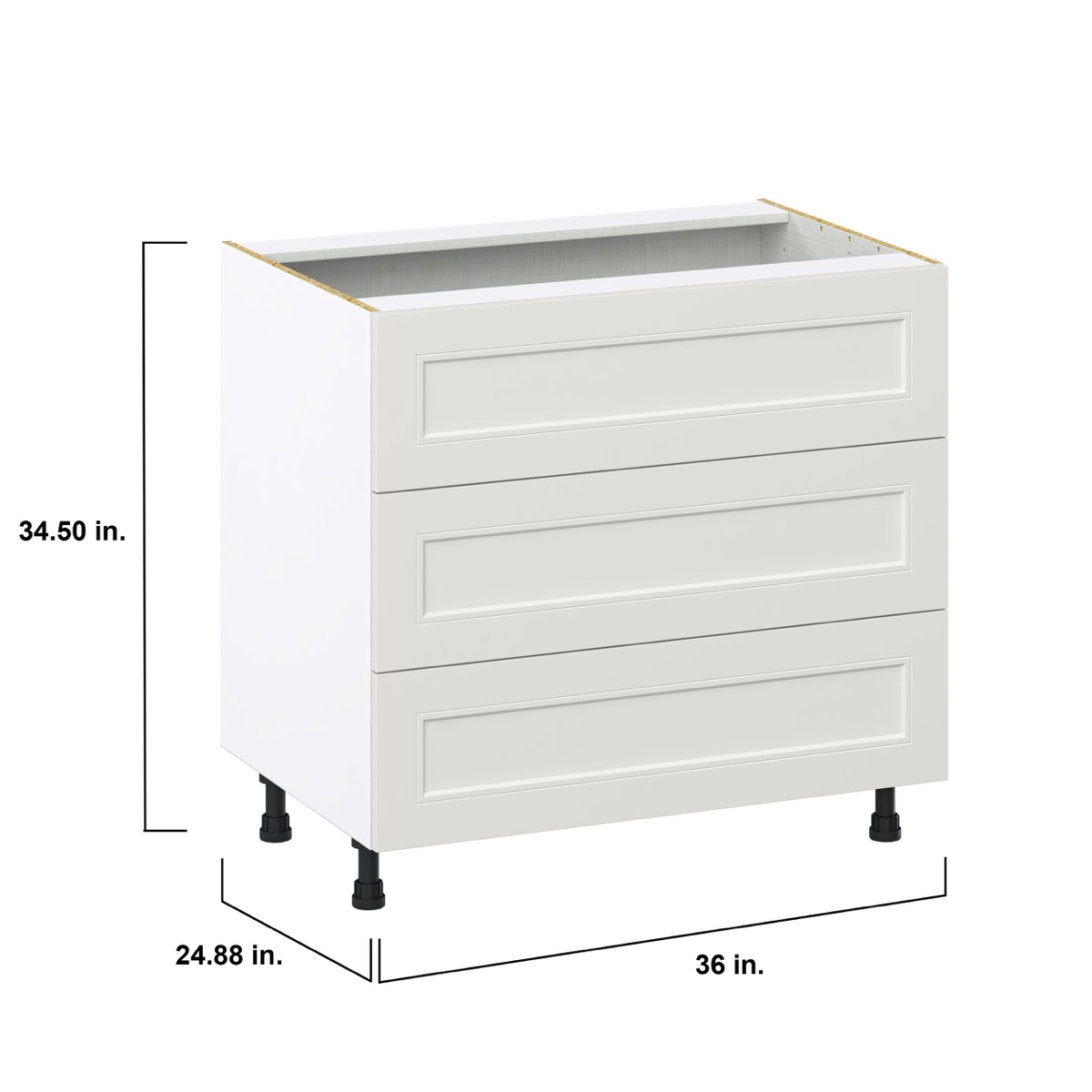 Littleton Painted 36 in. W x 34.5 in. H x 24 in. D in Gray Assembled Base Kitchen Cabinet for Cooktop with 3 Drawers