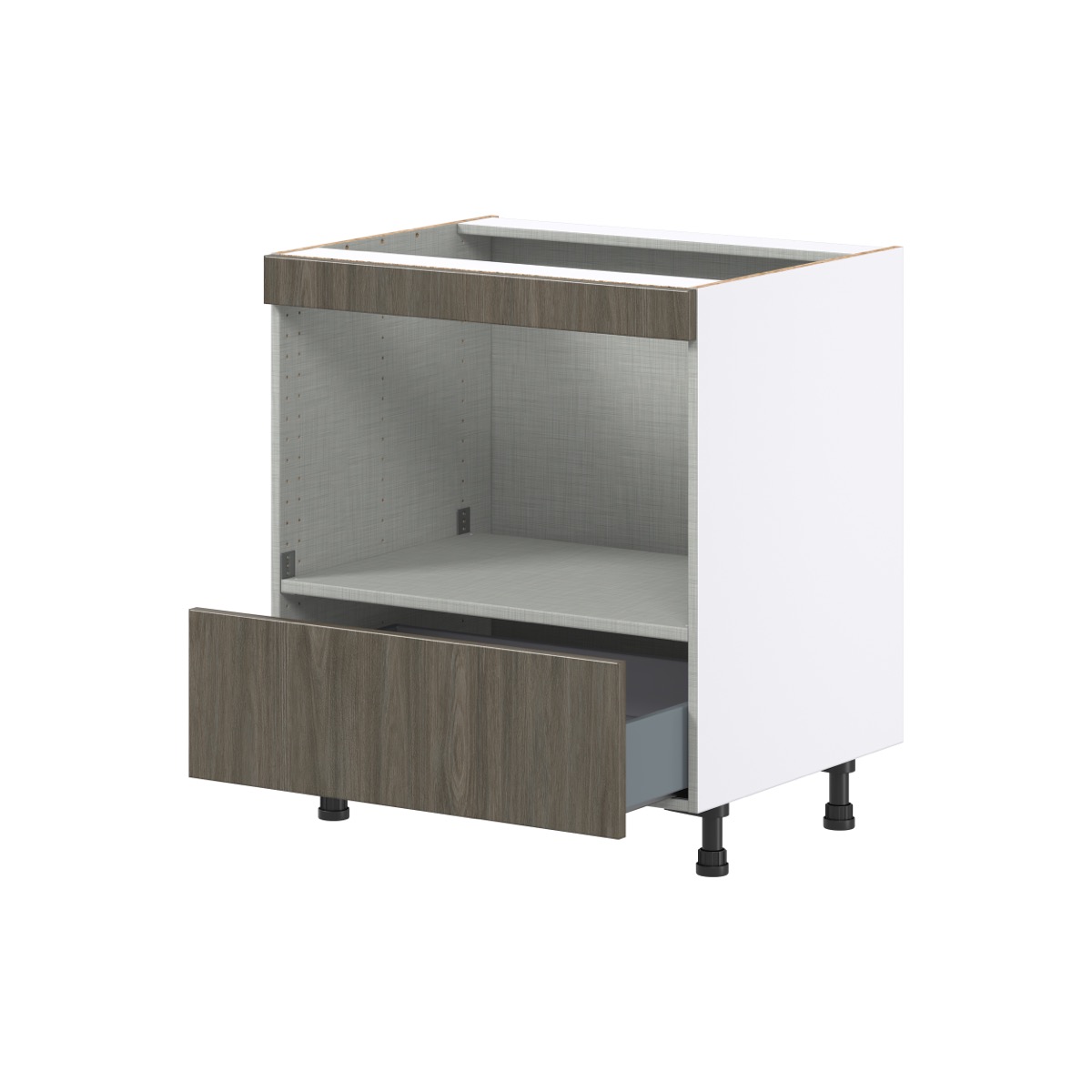 Medora textured Slab Walnut Assembled BuiltIn Microwave Base Kitchen (30 in. W x 34.5