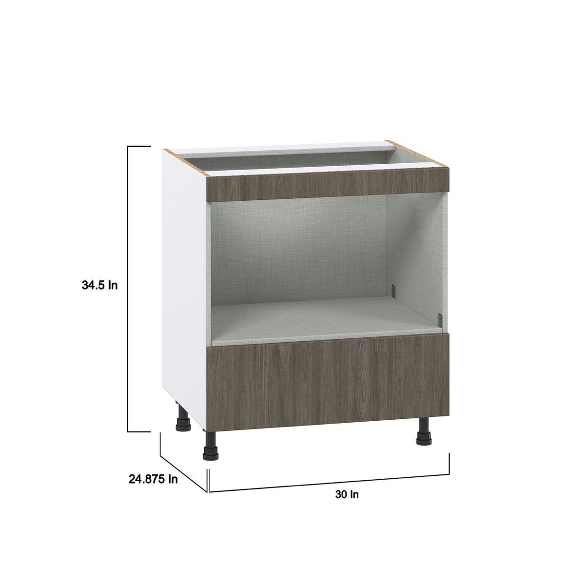 J COLLECTION Medora textured 30 in. W x 34.5 in. H x 24 in. D Slab Walnut Assembled Built-In Microwave Base Kitchen Cabinet