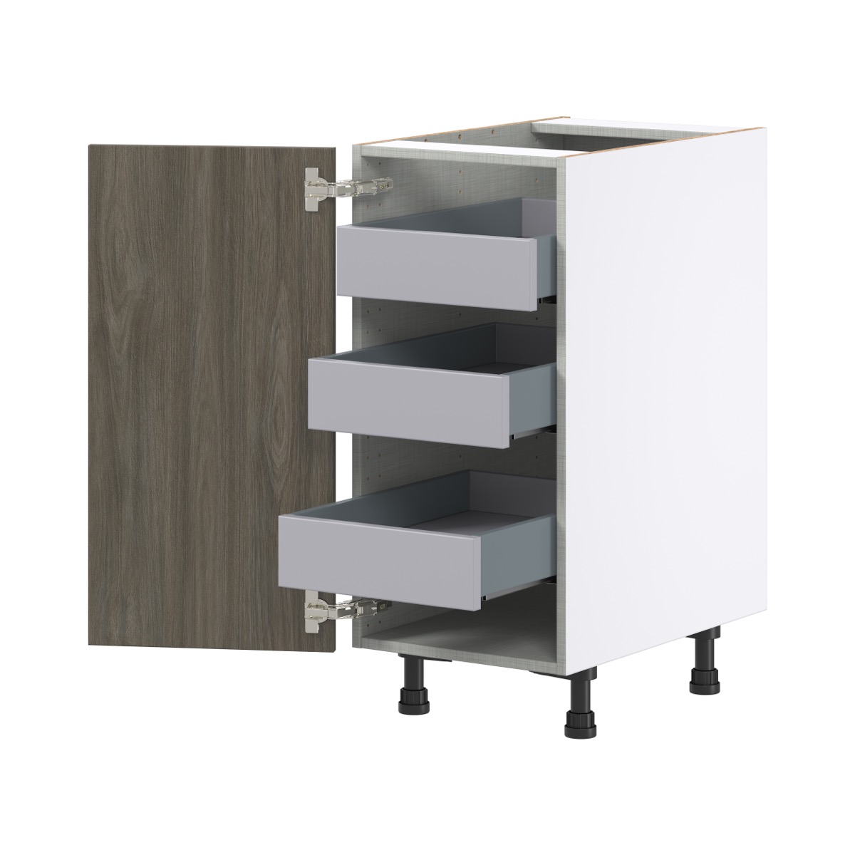 J COLLECTION Medora 15 in. W x 34.5 in. H x 24 in. D Textured Slab Walnut Assembled Base Kitchen Cabinet with 3 Inner Drawers