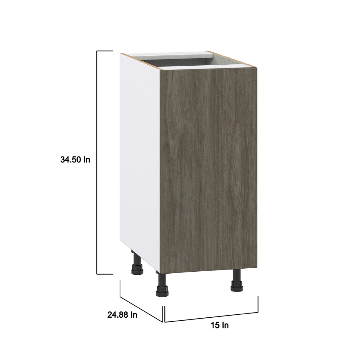 J COLLECTION Medora 15 in. W x 34.5 in. H x 24 in. D Textured Slab Walnut Assembled Base Kitchen Cabinet with 3 Inner Drawers