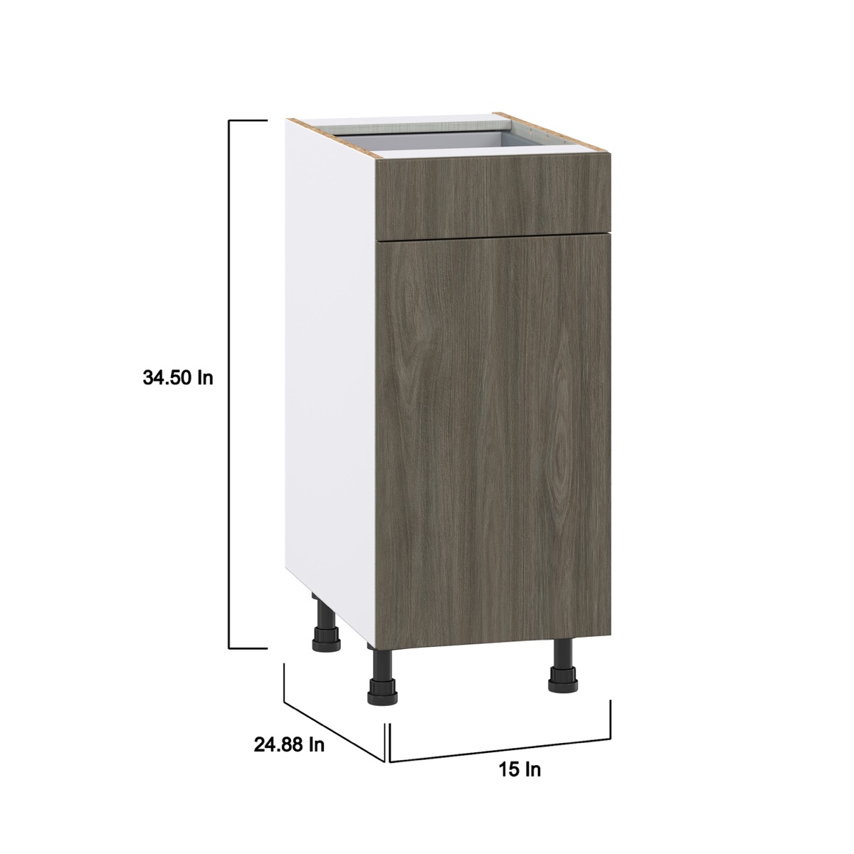 Medora 15 in. W x 34.5 in. H x 24 in. D Textured Slab Walnut Assembled Base Kitchen Cabinet with a Drawer