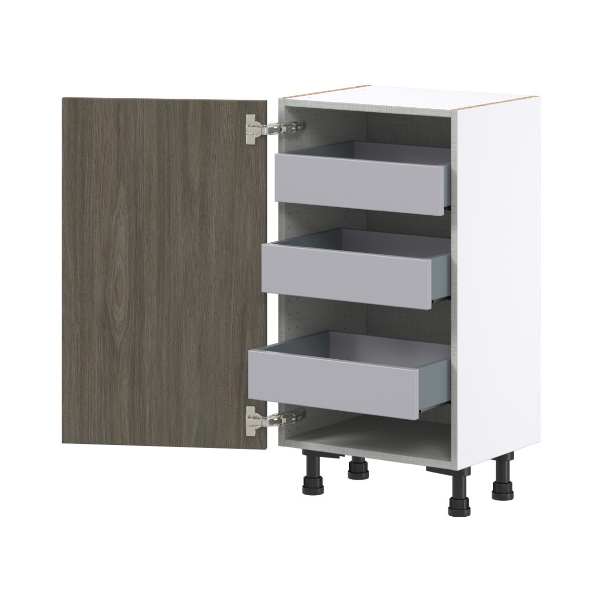 18 in. W x 14 in. D x 34.5 in. H Medora Textured Slab Walnut Assembled Shallow Base Kitchen Cabinet with Inner Drawers