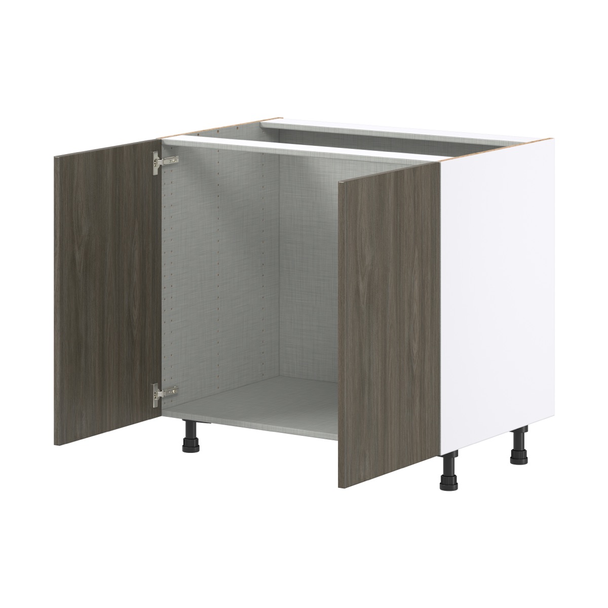 J COLLECTION Medora textured Slab Walnut Assembled Sink Base Kitchen Cabinet w/ Full Height Doors (36 in. W x 34.5 in. H x 24 in. D)