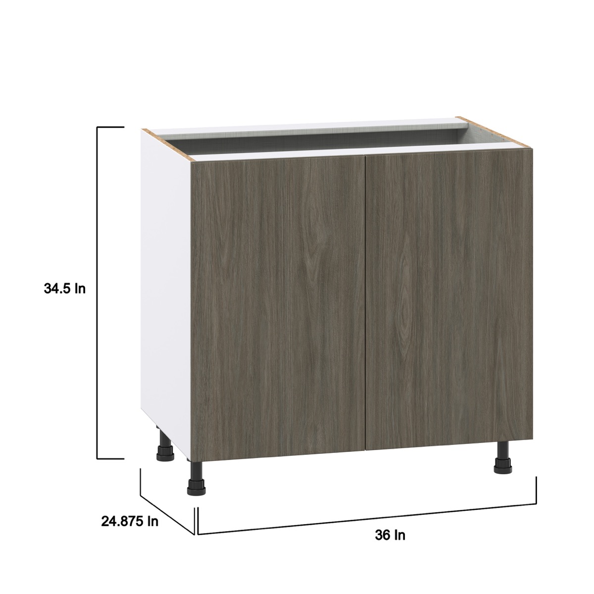 J COLLECTION Medora textured Slab Walnut Assembled Sink Base Kitchen Cabinet w/ Full Height Doors (36 in. W x 34.5 in. H x 24 in. D)