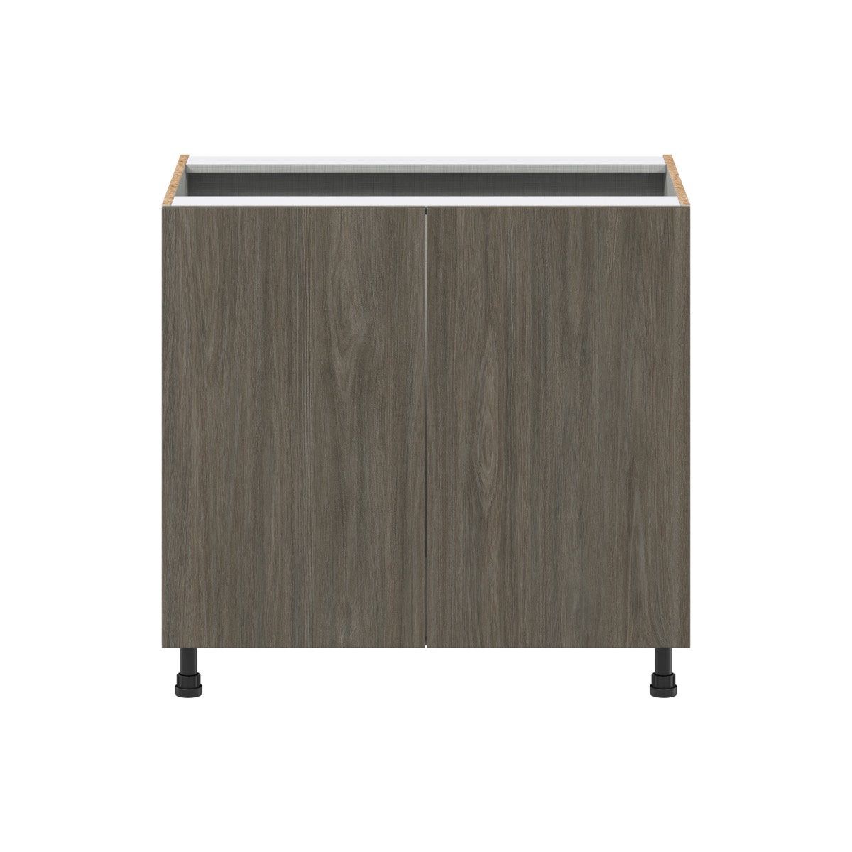 J COLLECTION Medora textured Slab Walnut Assembled Sink Base Kitchen Cabinet w/ Full Height Doors (36 in. W x 34.5 in. H x 24 in. D)