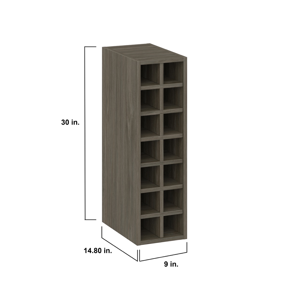 Medora textured 9 in. W x 30 in. H x 14 in. D in Slab Walnut Wall Kitchen Cabinet Wine Rack