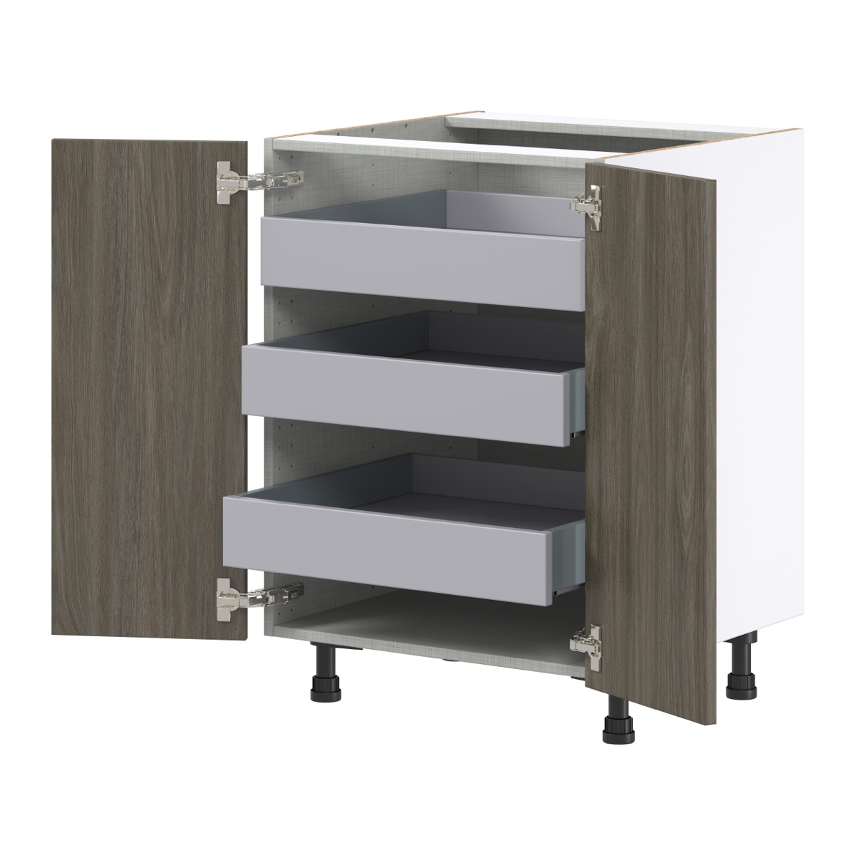 Medora textured 24 in. W x 34.5 in. H x 24 in. D in Slab Walnut Assembled Base Kitchen Cabinet with 3 Inner Drawers