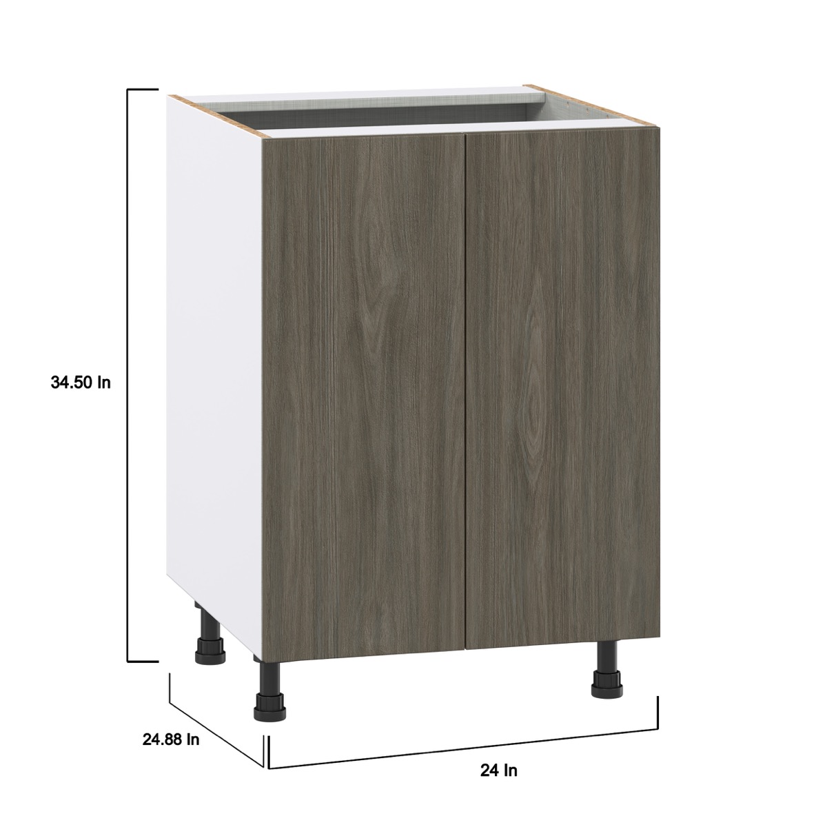 Medora textured 24 in. W x 34.5 in. H x 24 in. D in Slab Walnut Assembled Base Kitchen Cabinet with 3 Inner Drawers