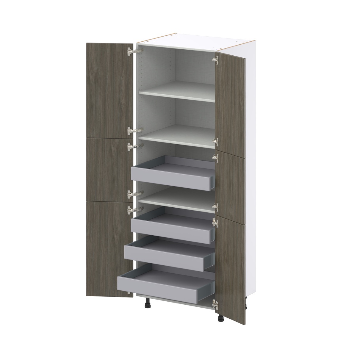 Medora textured Slab Walnut Assembled Pantry Kitchen Cabinet with 4-Shelves (30 in. W x 84.5 in. H x 24 in. D)