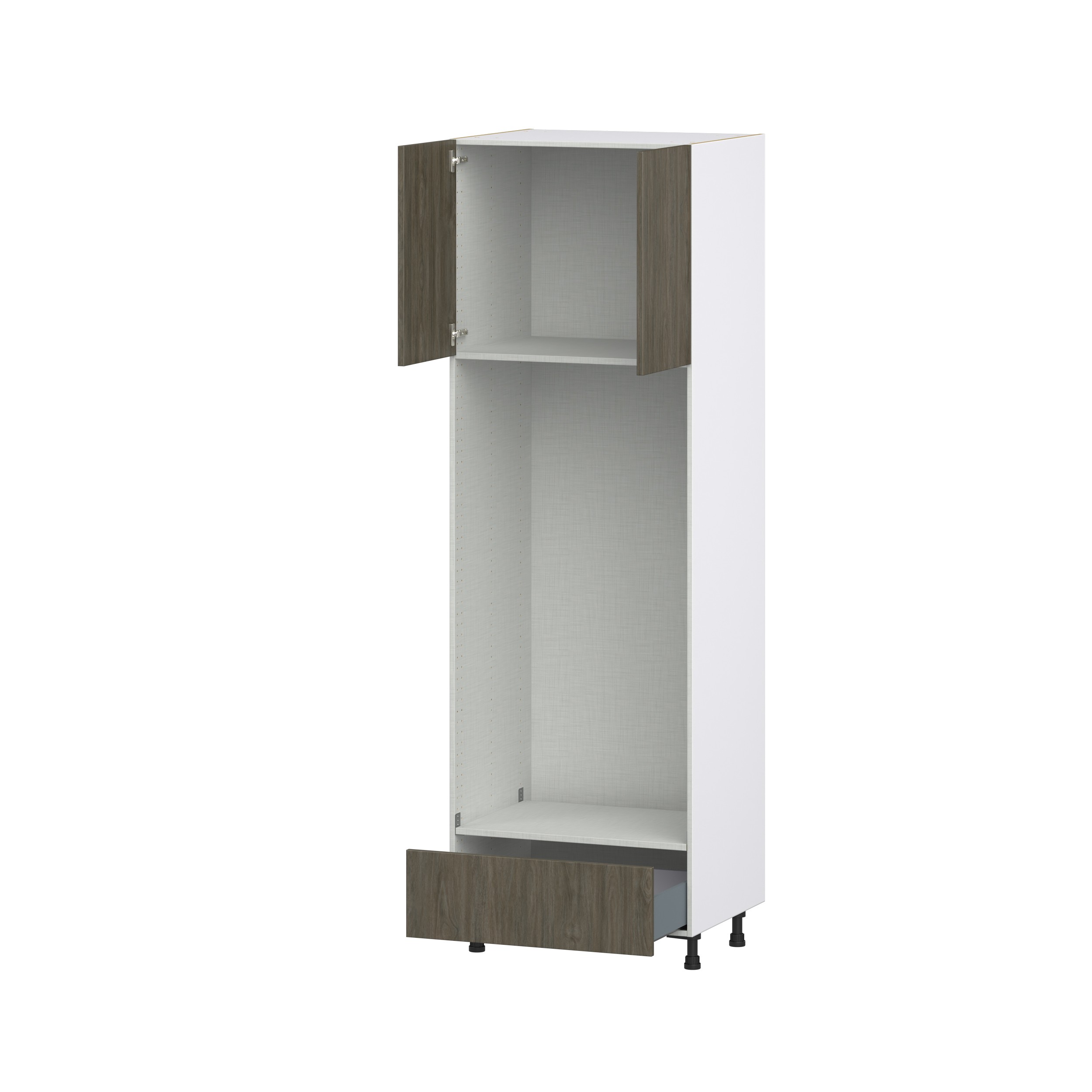 Timberline 30 in. W x 94.5 in. H x 24 in. D Slab Walnut Assembled Pantry Micro/Oven Cabinet with Drawer