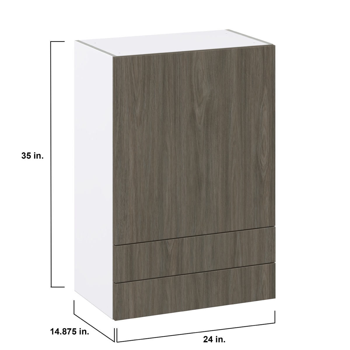 J COLLECTION Medora textured 24 in. W x 35 in. H x 14 in. D in Slab Walnut Assembled Wall Kitchen Cabinet with a Drawer