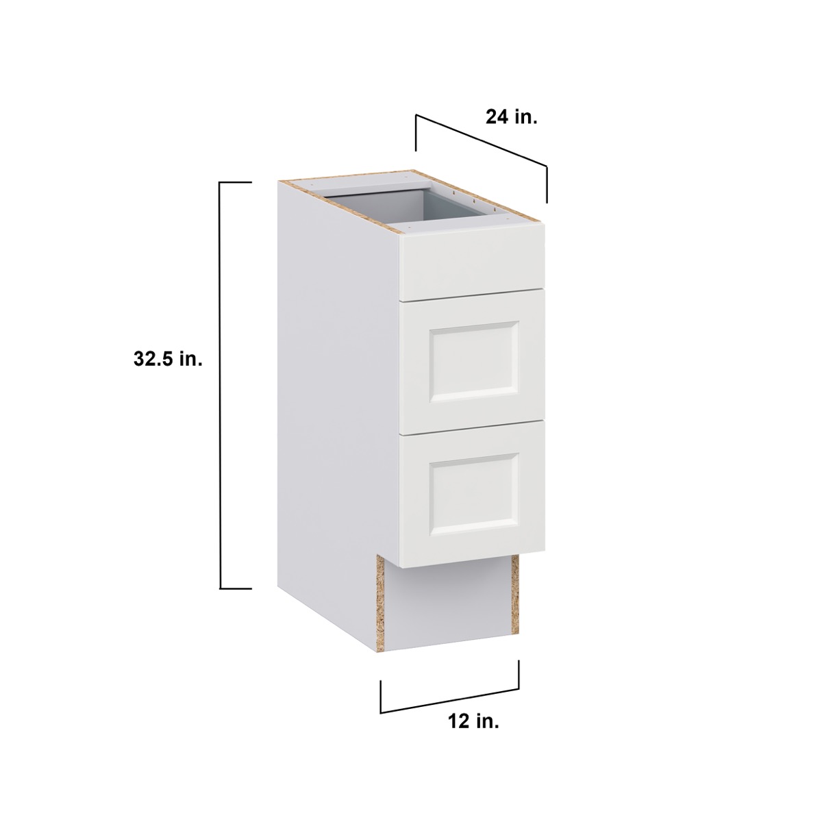 Alton Painted White Recessed Assembled 12 in.W x 32.5 in. H x 23.75 in. D ADA 3 Drawers Base Kitchen Cabinet